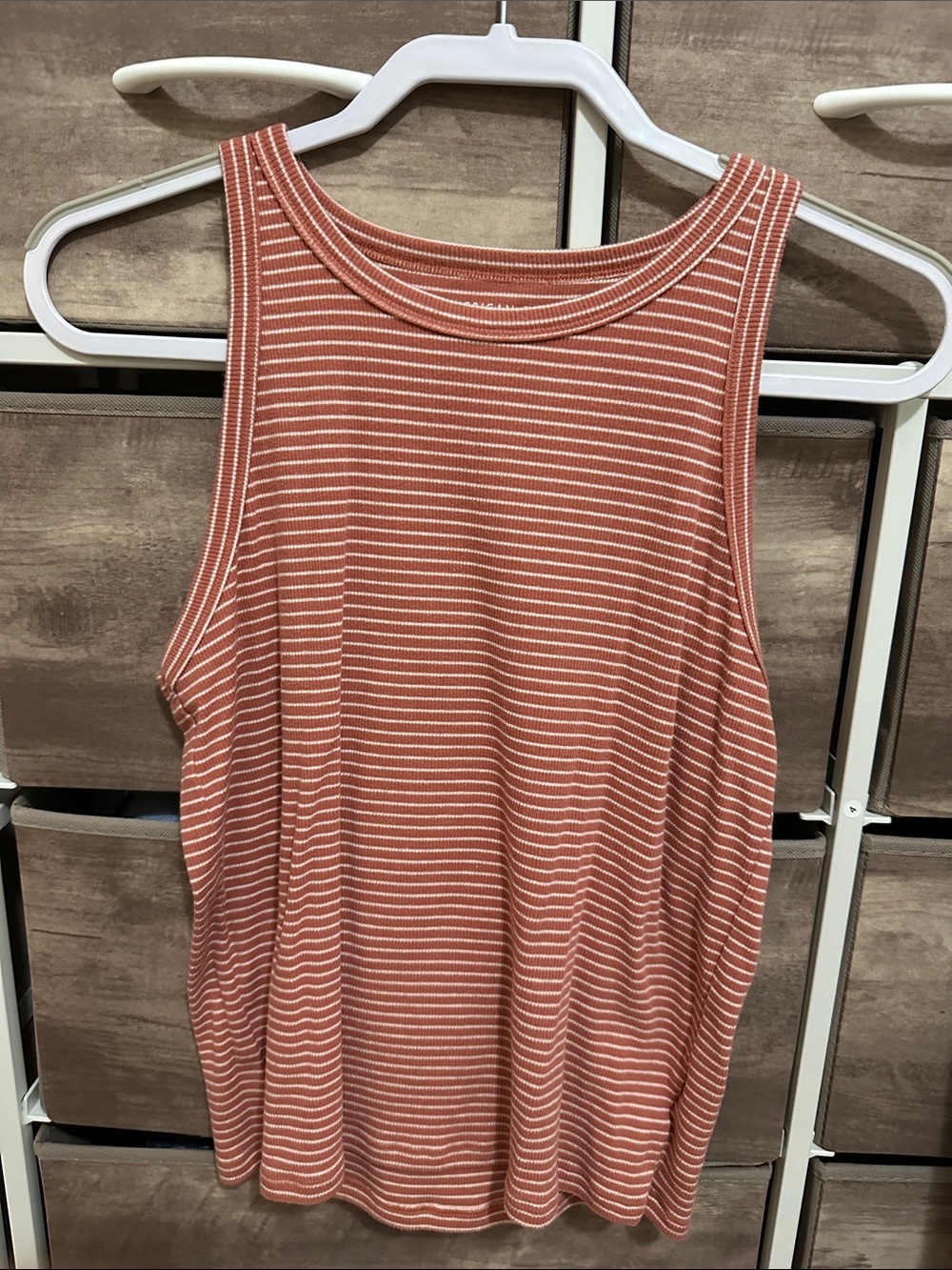 American Eagle Burnt Orange and White Striped Ribbed Tank Size M